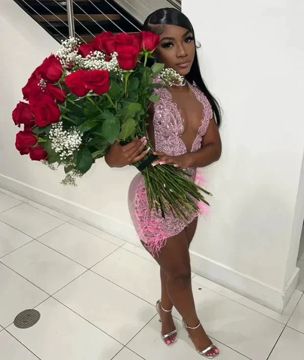 Luxurious Heavy Beaded Pink Homecoming Dress 22nd Birthday Outfit Dress (ZD12432)