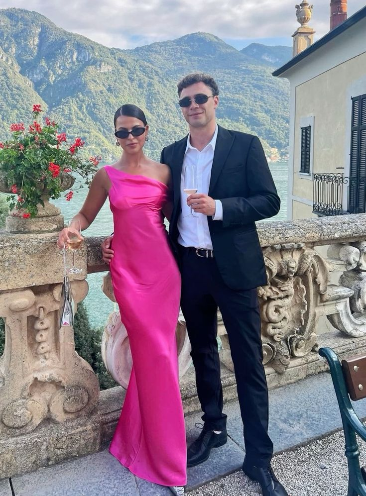 Hot Pink One Shoulder Long Prom Dress Satin Party Evening Gown Y8002 - VelvetHem