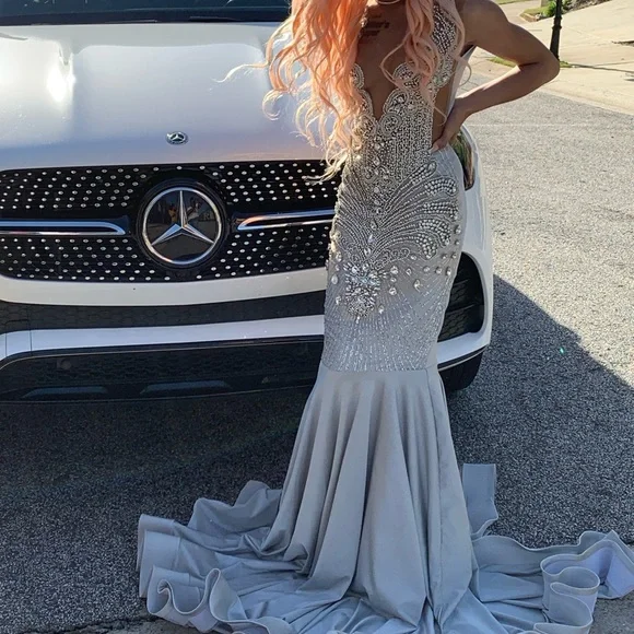Luxury Satin Diamond Prom Dress Long Mermaid Evening Dress Y7950 - VelvetHem