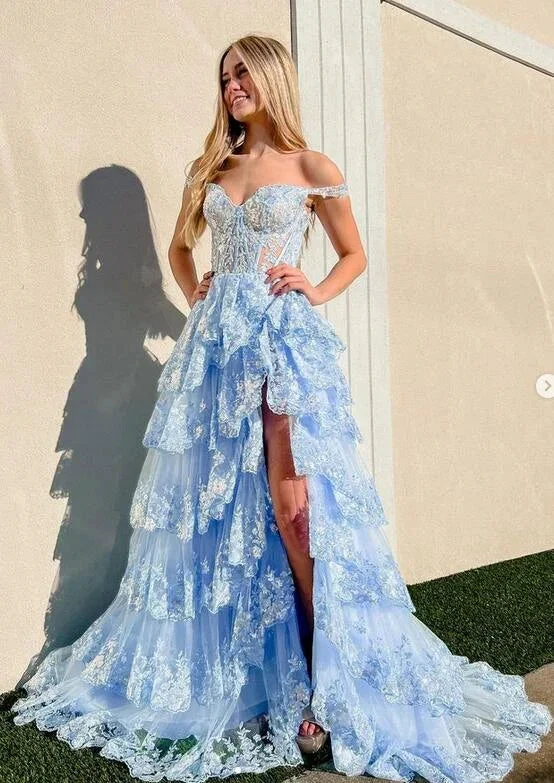 Sparkly Prom Dress with Slit Skirt, Wedding Dress, Graduation School Party Gown (ZD13617)