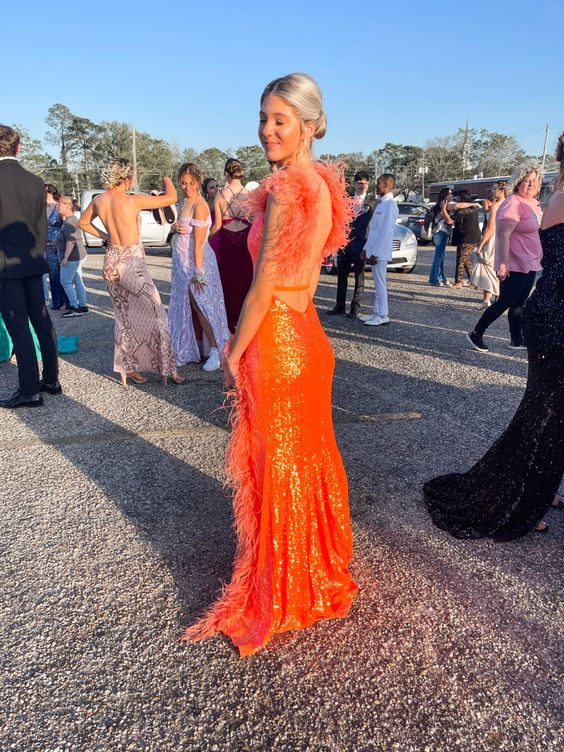 Sexy Orange Sequins Mermaid Prom Dress,Backless Prom Gown - View 2 | VelvetHem