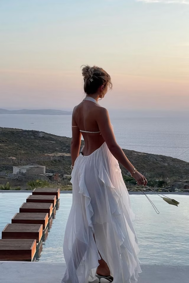 Sexy Halter Party Dress White Chiffon Slit Evening Gown Prom Dress - View 5 | VelvetHem