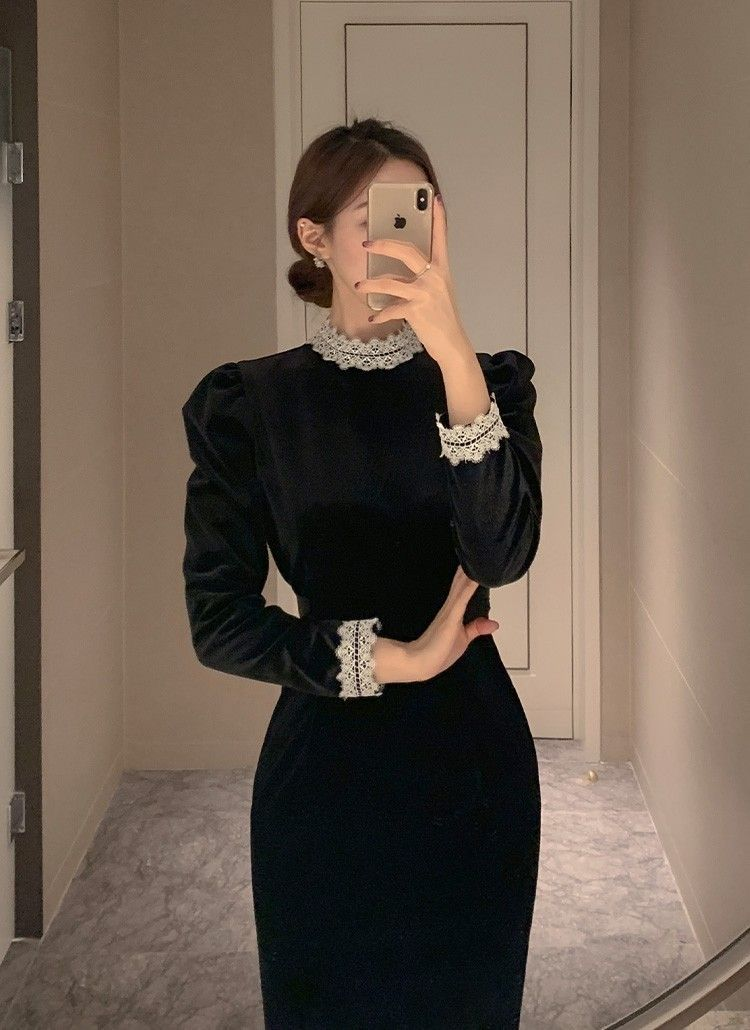 Vintage Black Long Sleeves Evening Dress Black Formal Dress Y5695 - VelvetHem