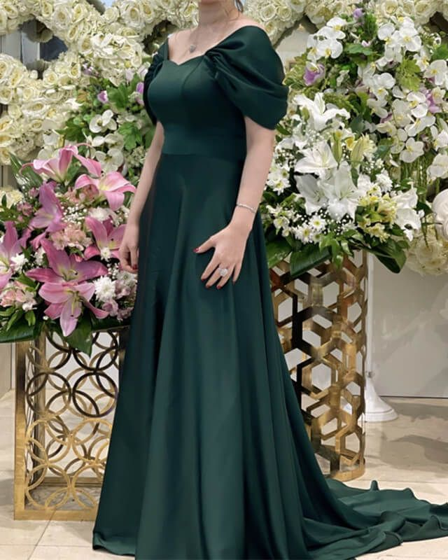 Dark Green Satin Bridesmaid Dresses Cap Sleeves,A-line Dark Green Evening Dress - VelvetHem