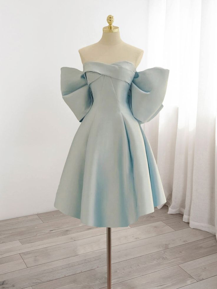 Blue Sweetheart Neck Satin Homecoming Dress Y7402 - VelvetHem