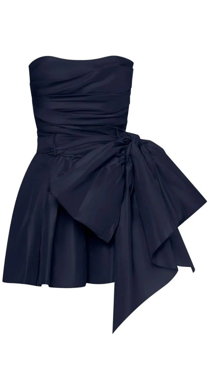 Navy Blue Strapless Short Homecoming Dress with Bow