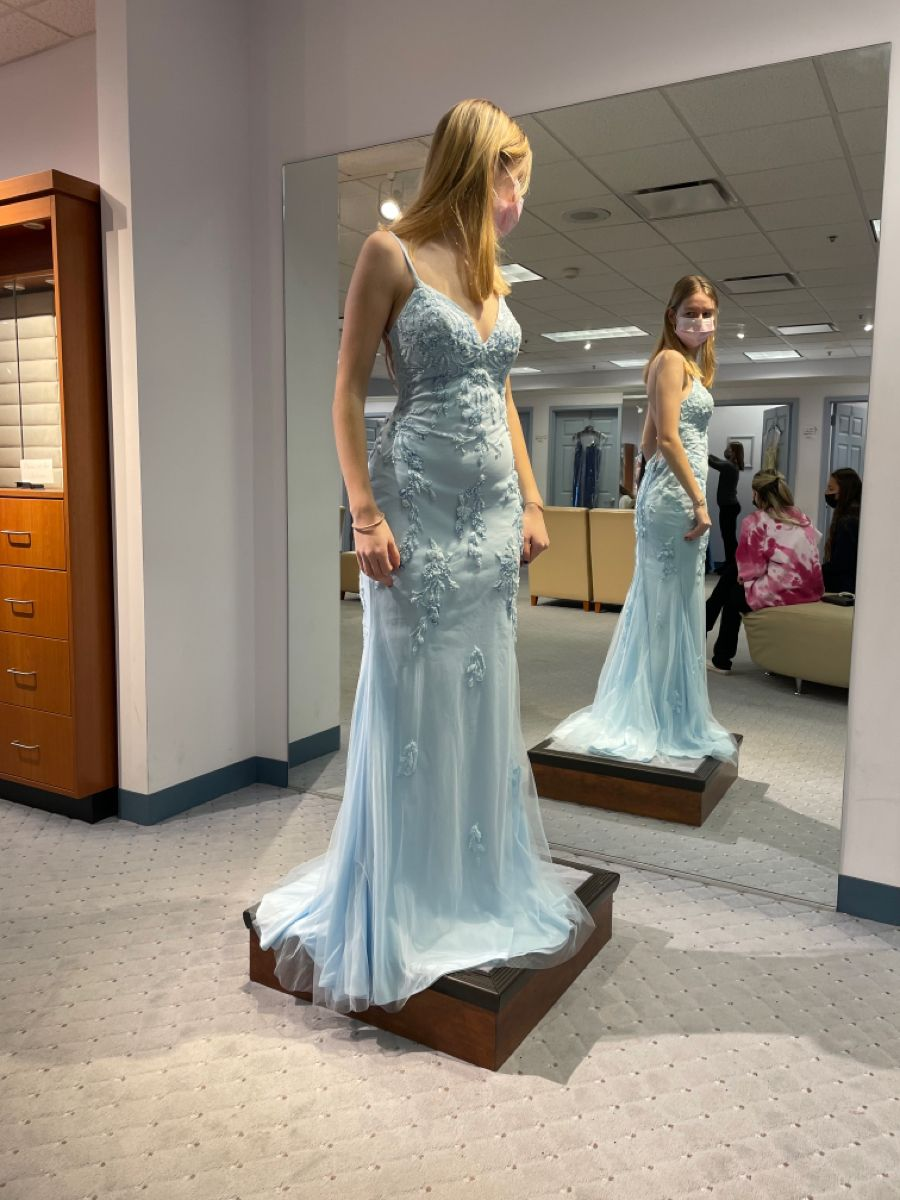 Sexy Mermaid Light Blue Lace Prom Dresses,Light Blue Evening Gown - VelvetHem