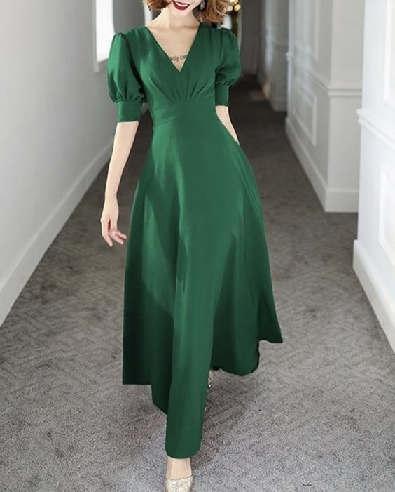 Simple Green A-line V Neck Prom Dress,Green Party Gown - VelvetHem