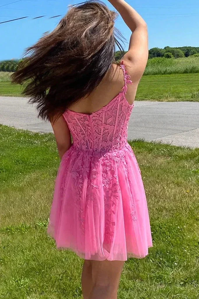 Hot Pink Lace Homecoming Dress Hot Pink Formal Graduation Dress (ZD11787)