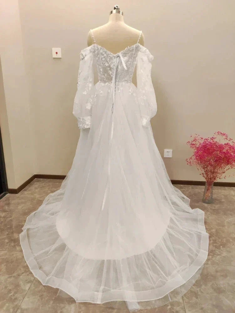 Vestido De Noiva Boho Lace Puffy Tulle Wedding Dresses Bridal Gowns Robe De Mariée Vestidos De Novia (ZD14075)