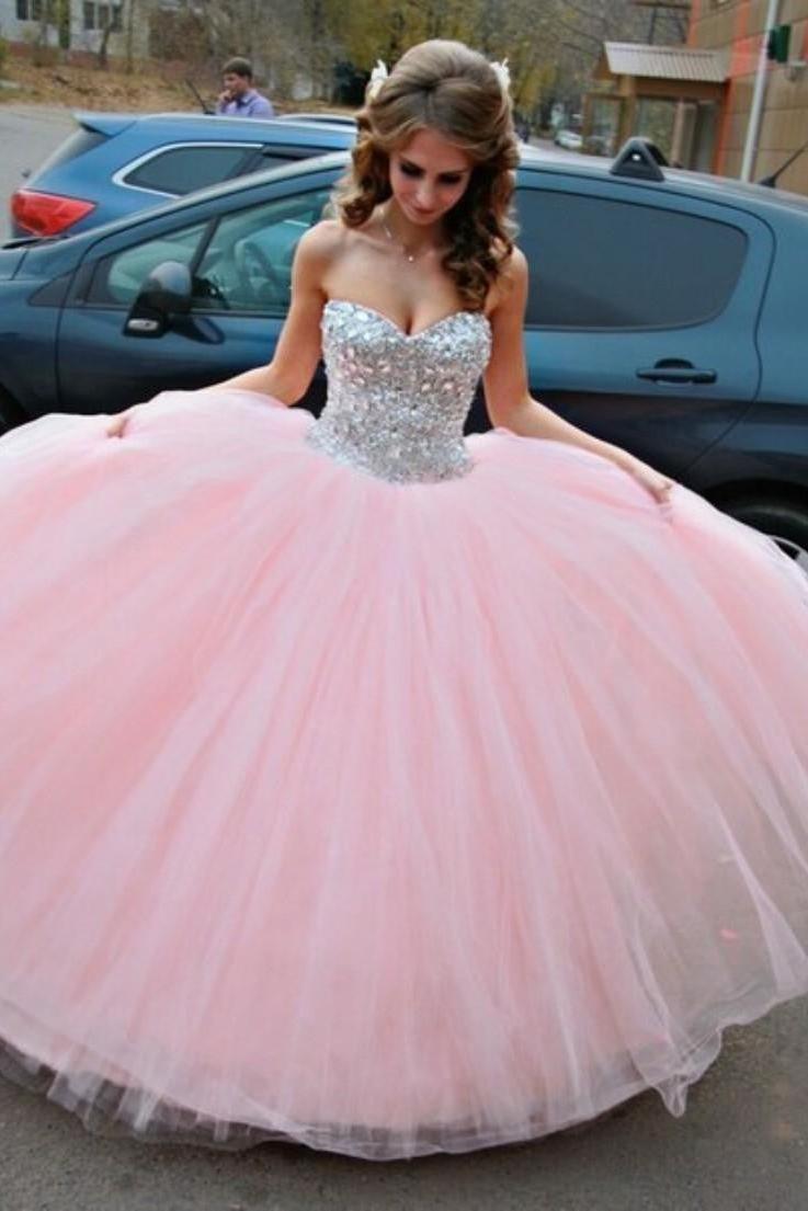 Vestido de Debutante Pink Ball Gown Wedding Dress Sweet Quinceanera Dresses with Crystals CJ0324