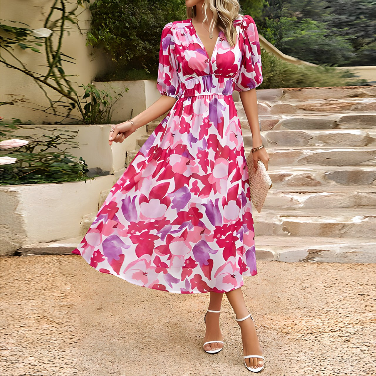 Adela Boutique V Neck Midi Dress Collection