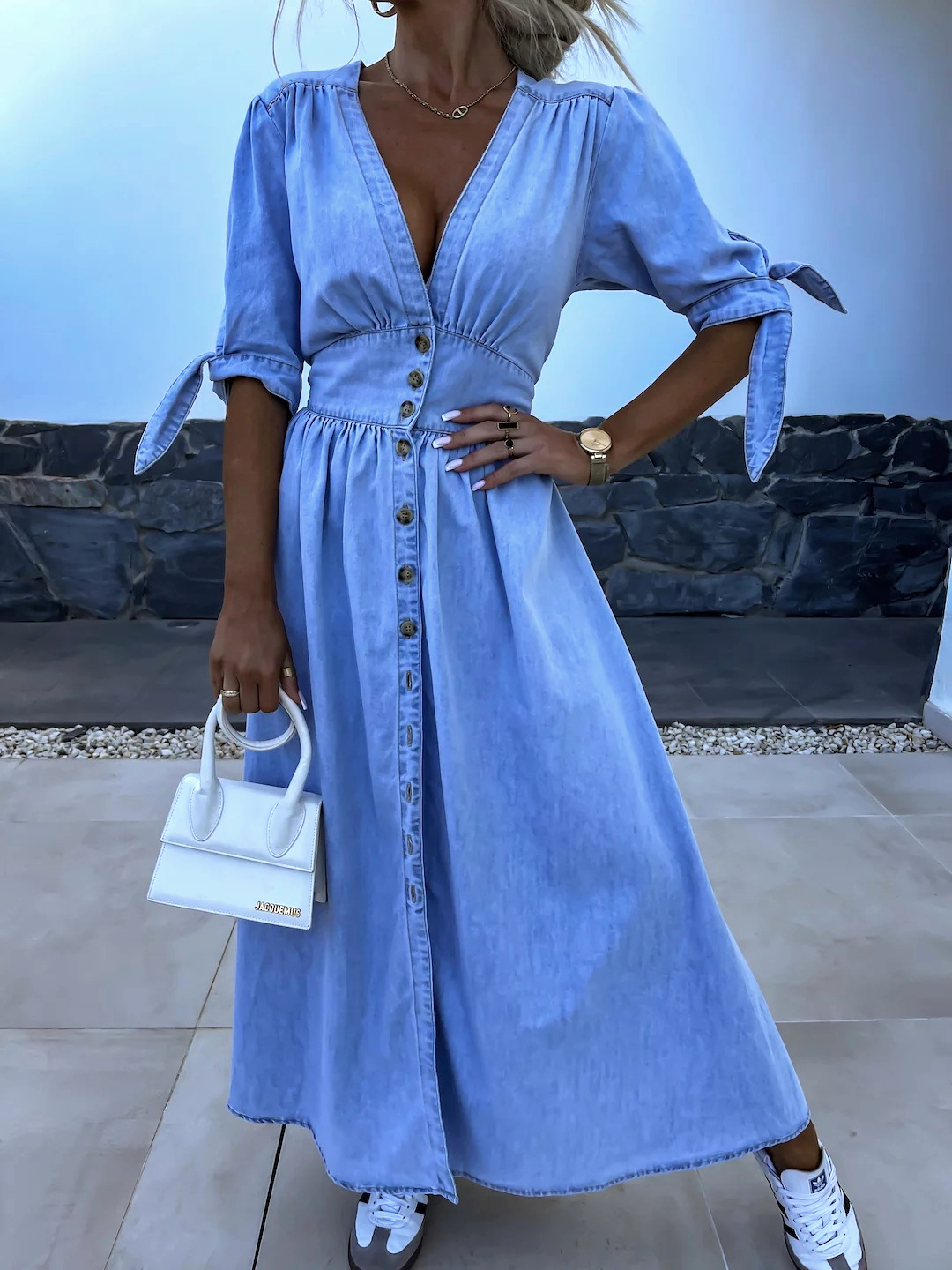 Jimena Statement Maxi Dress in Denim Premium Wardrobe Essential