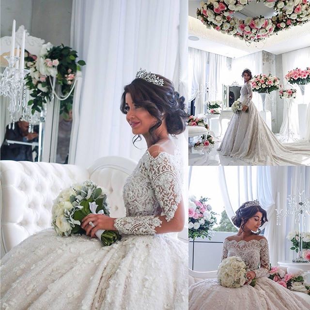 Vintage Ball Gown Lace Wedding Gowns Beaded Appliques Long Sleeves Lace Bride Dresses BA3212