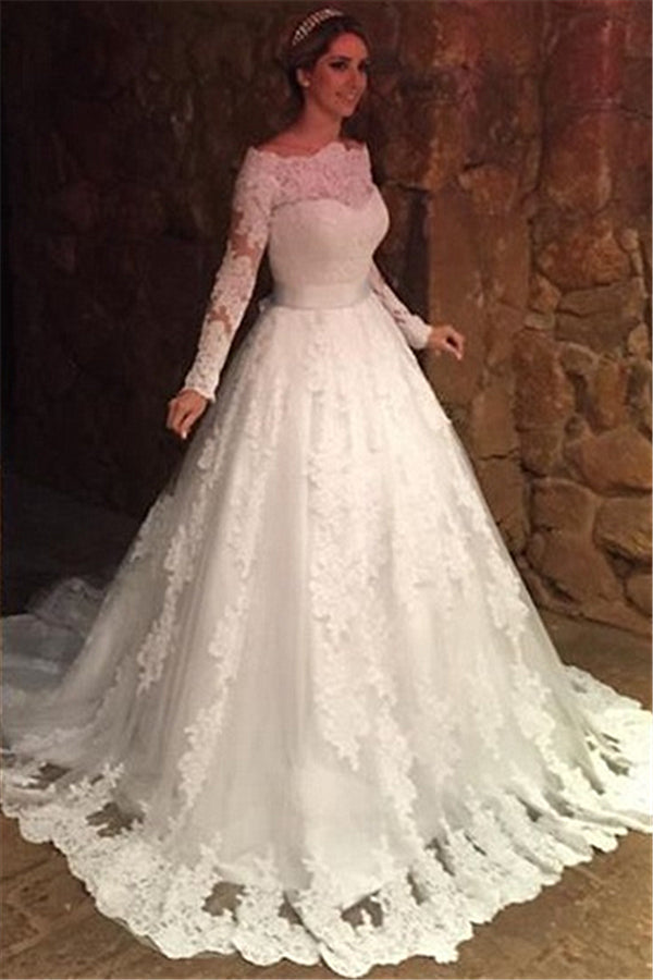 Vintage Bateau Long Sleeve Princess Dress Bowknot Lace Ball Gown Princess Dress BA6349