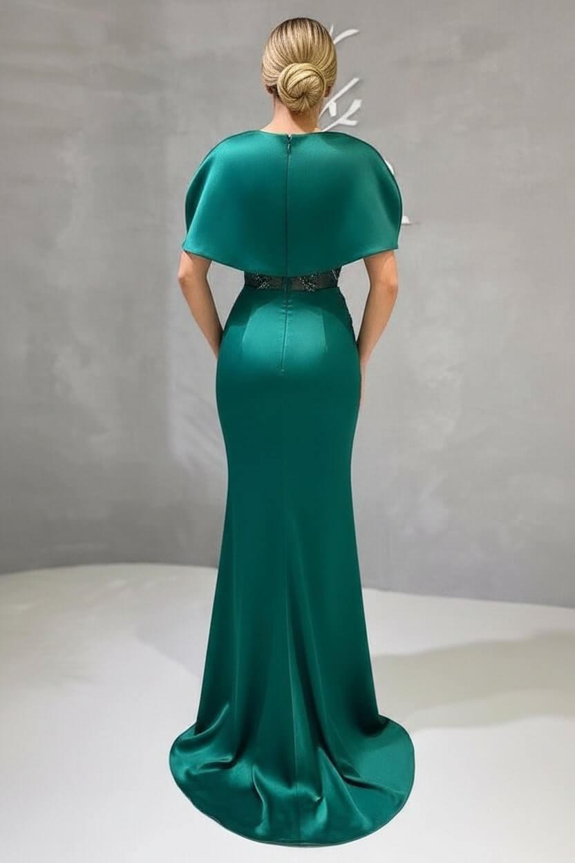 Vintage Jewel Satin Ruffles Split Lace Jade Zipper Mermaid Prom Dresses