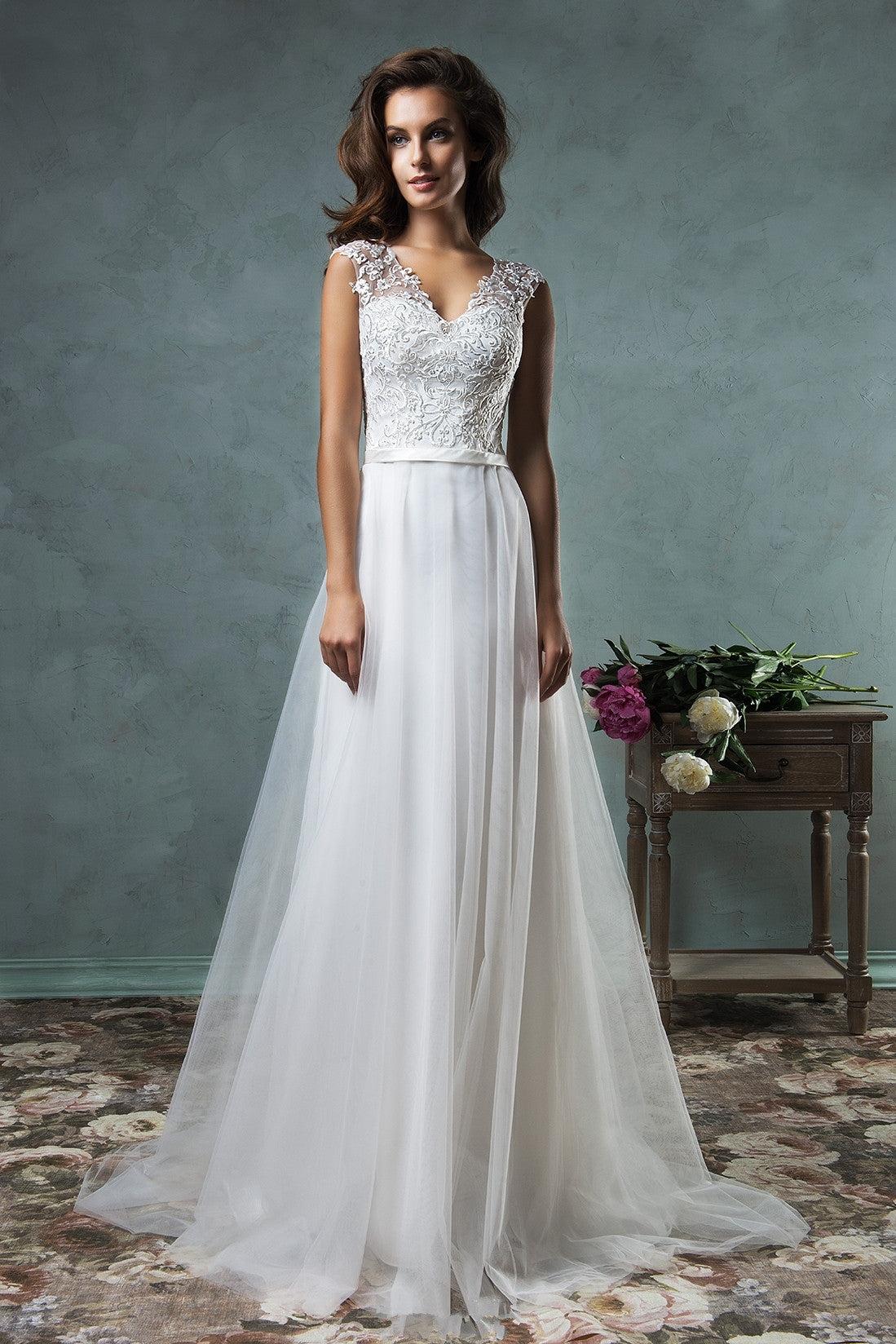 Vintage White Lace Applique Bride Dress Latest Sweep Train Summer Beach Beach Wedding Dress