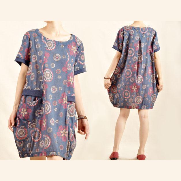 Vintage print sundress plus size cotton summer dress
