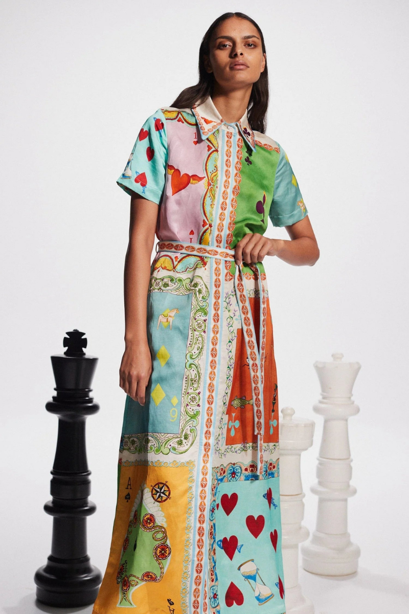 Antonella Exclusive Short Sleeved Maxi Dress with Poker Print Designer Edit
