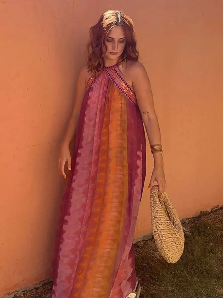 Onix Long Dress with Contrast Halter for Women Trendy Fashion Pick
