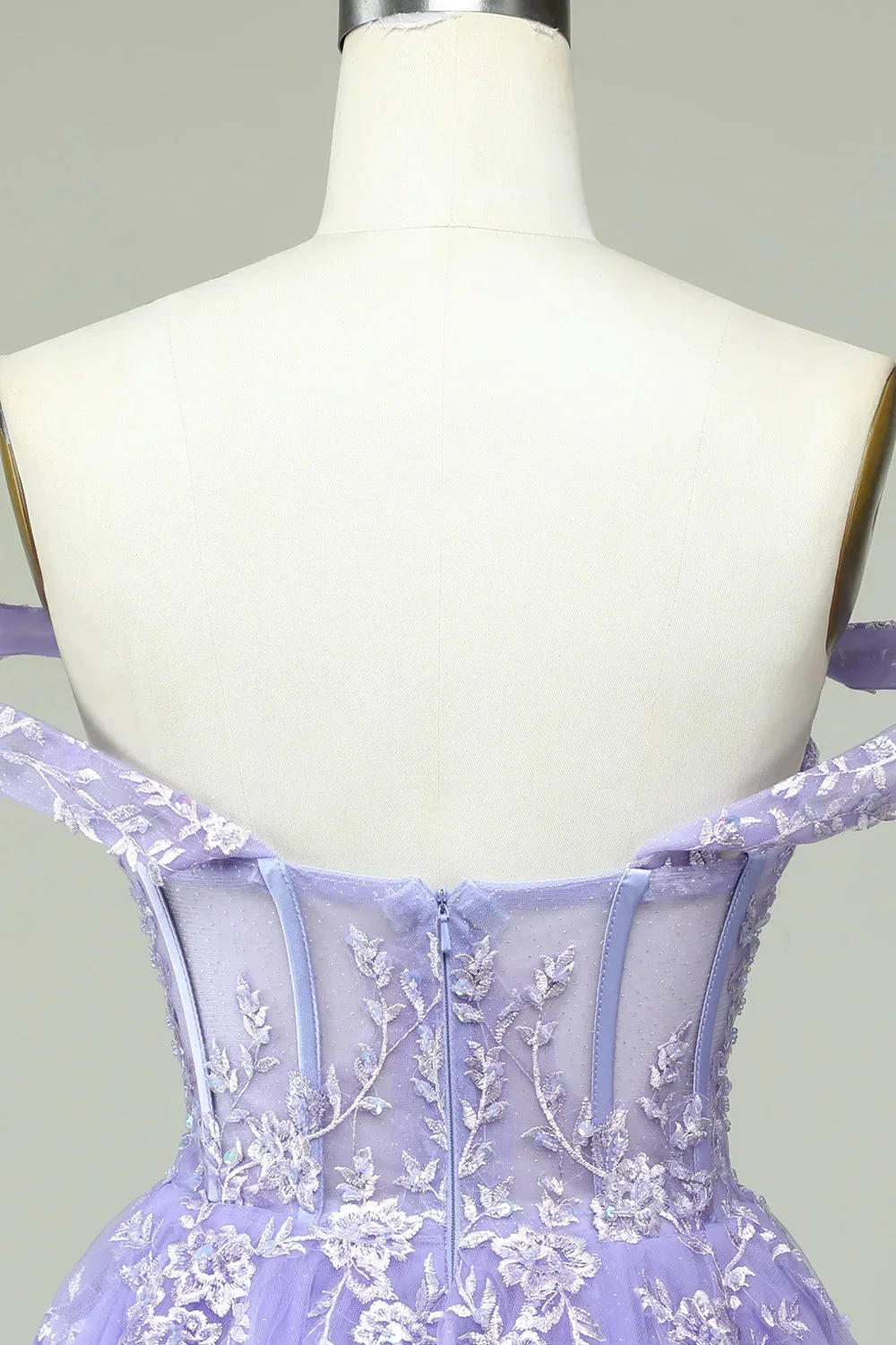 A Line Off the Shoulder Lilac Corset Homecoming Dress with Appliques (ZD12798)