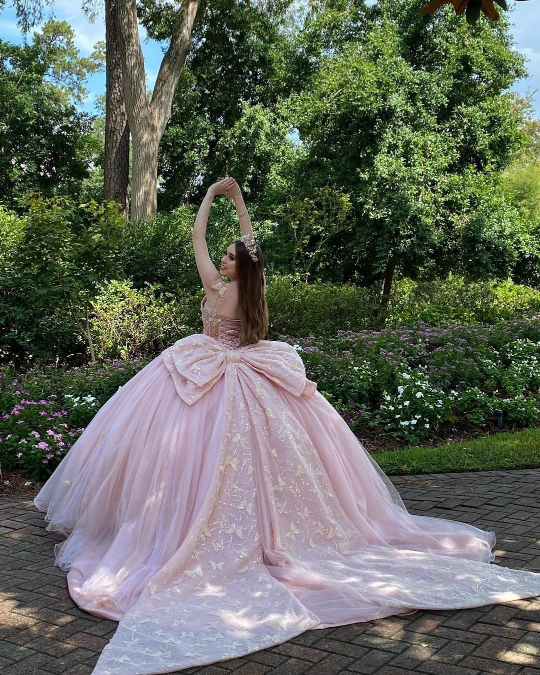 Glamorous Pink Sweet 16 Dress,Pink Ball Gown With Butterflies,Pink Tulle Princess Dress Y2336