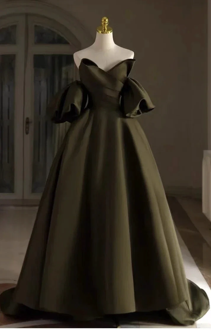 Satin Bridal Dress,Unique Wedding Dress,Army Green Bridal Dress (ZD13669) - VelvetHem