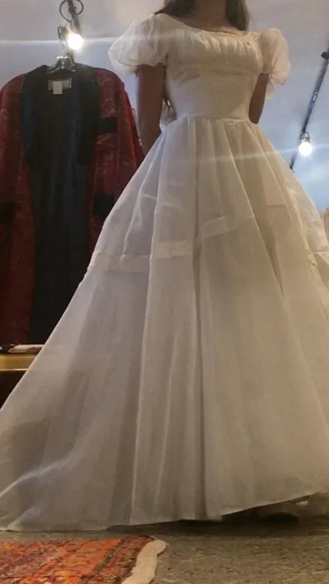 Vintage A-line White Wedding Dress,White Princess Dress with Puff Sleeves Y4717 by simplepromdress