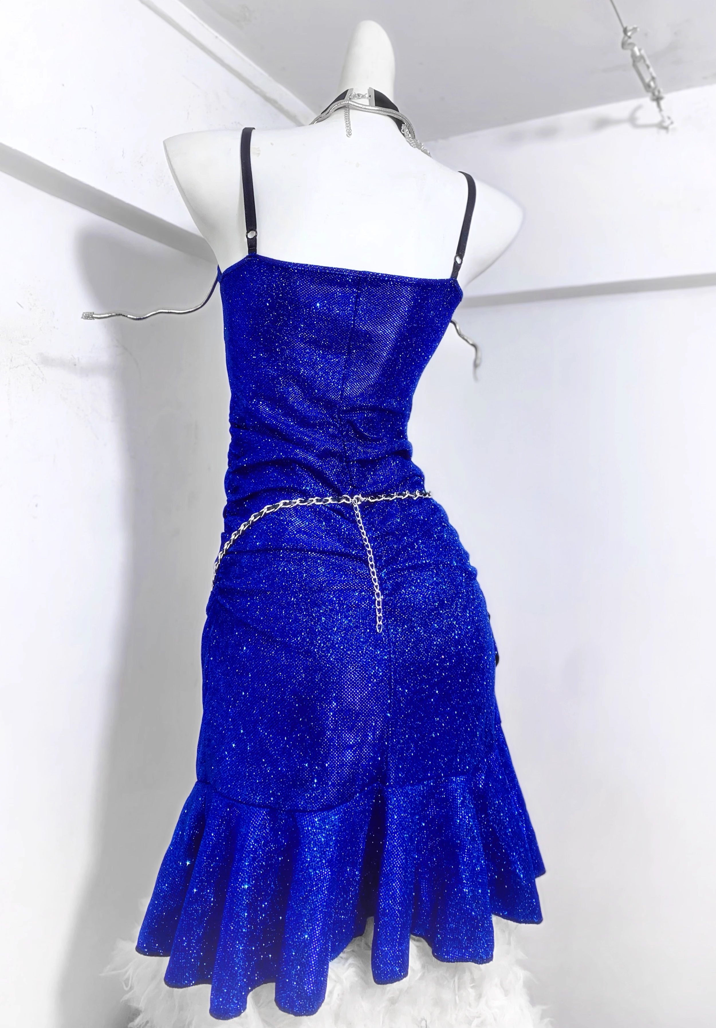 Charming Royal Blue Spaghetti Straps Ruffles Short Birthday Dress Homecoming Dress
