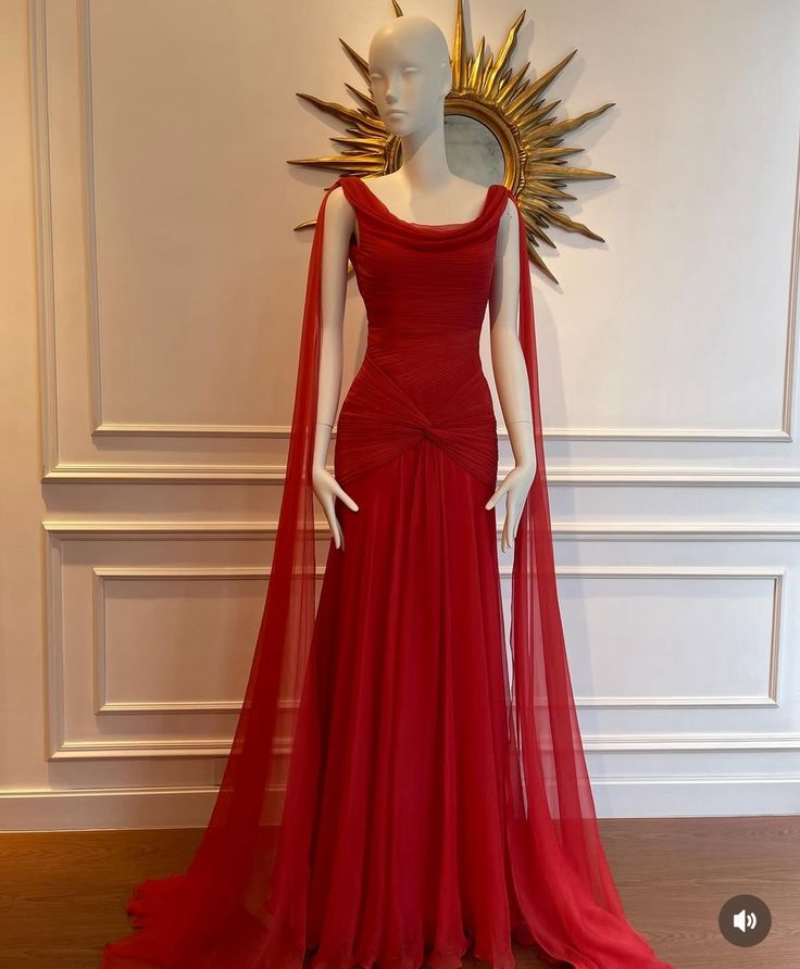 Beautiful Red Chiffon Mermaid Evening Dress - VelvetHem