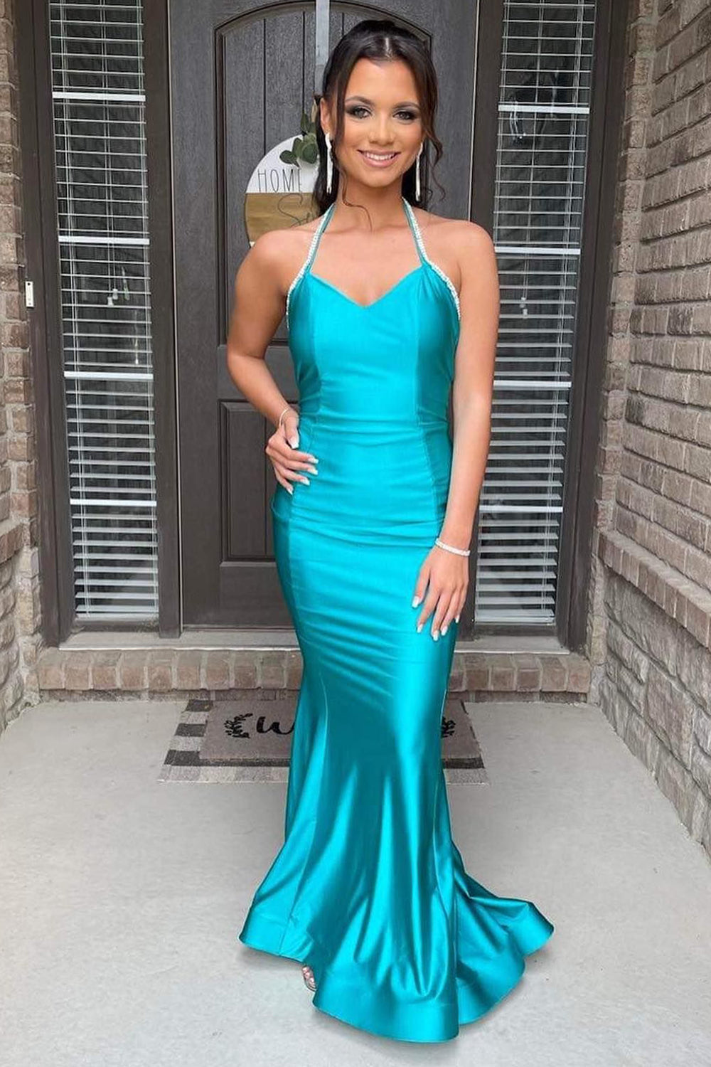 Mermaid Halter Green Long Prom Dress with Open Back - VelvetHem