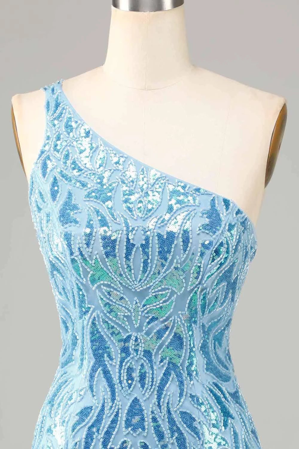 Blue Sheath One Shoulder Sequins Short Homecoming Dress (ZD11548)