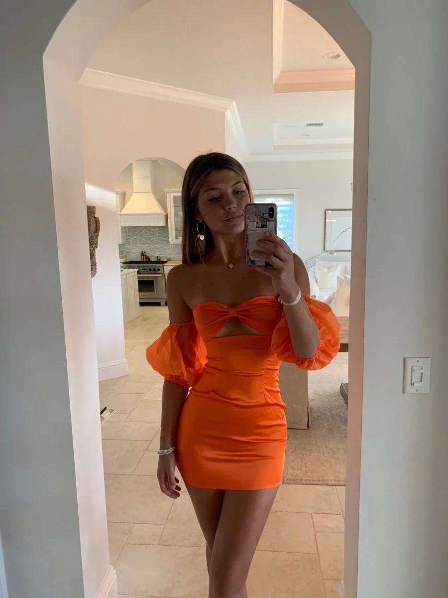 Sexy Orange Bodycon Dress Orange Homecoming Dress (ZD11737) - VelvetHem