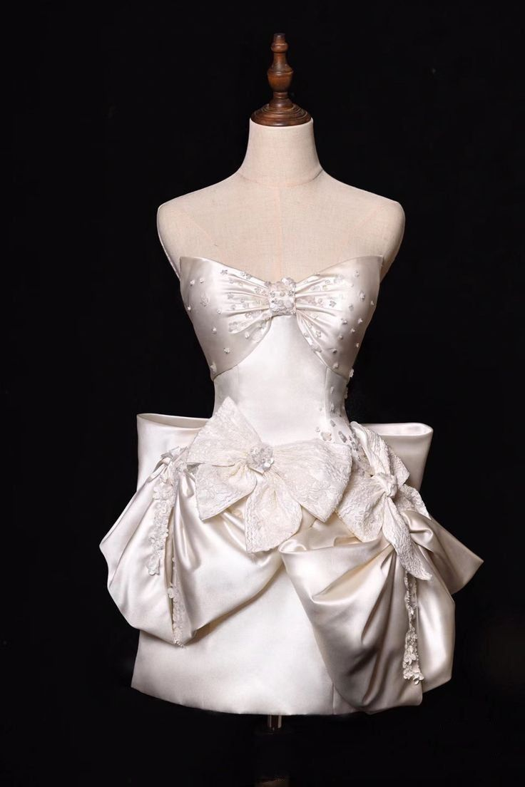 Simple Sheath Strapless Short Wedding Dresses Homecoming Dress With Bow - VelvetHem
