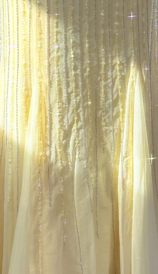 Glitter V Neck Yellow Chiffon Beaded Mermaid Party Dress Long Prom Gown - View 3 | VelvetHem