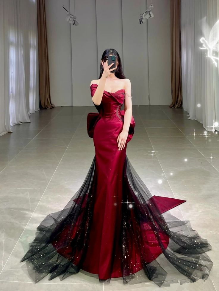 Romantic Off The Shoulder Burgundy Evening Dress Reception Dress Y4416 - VelvetHem