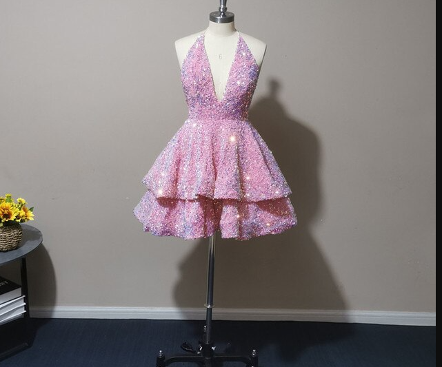 Halter Neckline Short Homecoming Dress Sequins Party Dress New Arrival Party Dress - View 5 | VelvetHem