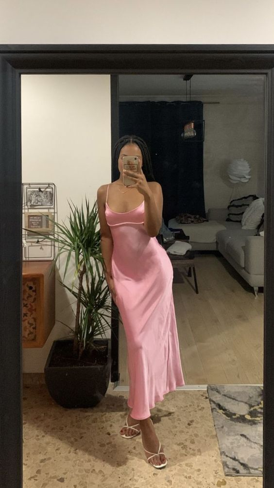 Baby Pink Spaghetti Straps Prom Dress Simple Evening Dress Y6538 - VelvetHem