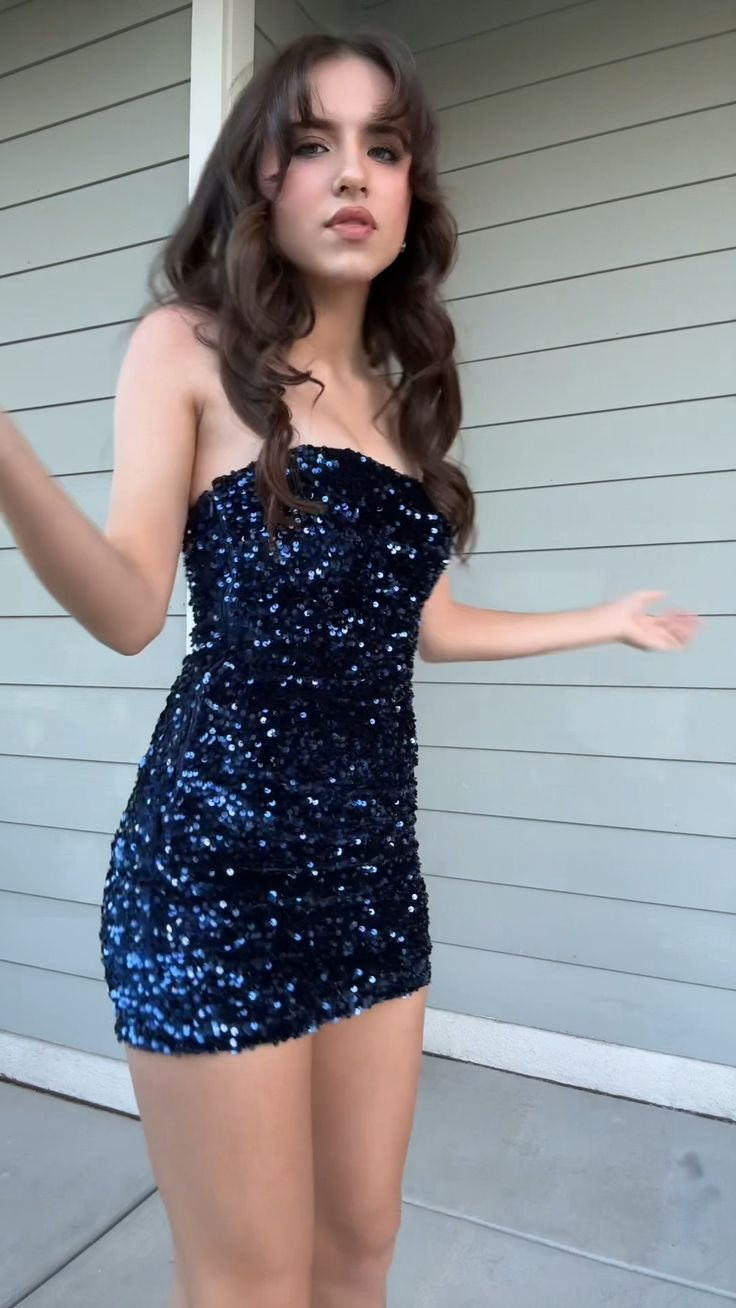 Sparkly Navy Blue Strapless Sequin Sheath Cocktail Dress Formal Graduation Homecoming Dress - View 6 | VelvetHem