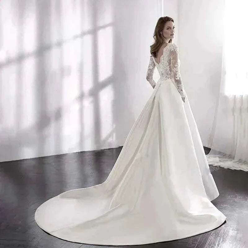 Wedding Dresses 2021 Bride Dress Elegant Full Case Court Train Vestido De Noiva A-line Princess Luxury Light Wedding dress (ZD13508)