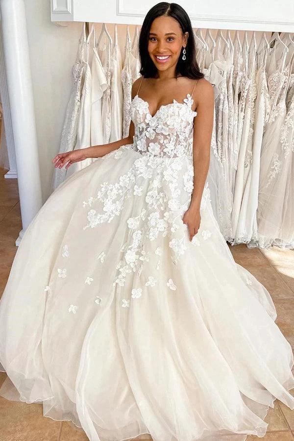 Wedding Gowns Sweetheart Neck Boho 3D Lace Wedding Dresses (ZD16201) - VelvetHem