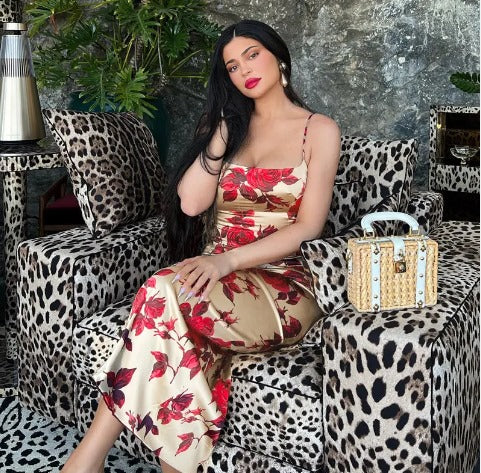 Alejandra Statement Long Bodycon Dress with Rose Print Boutique Collection