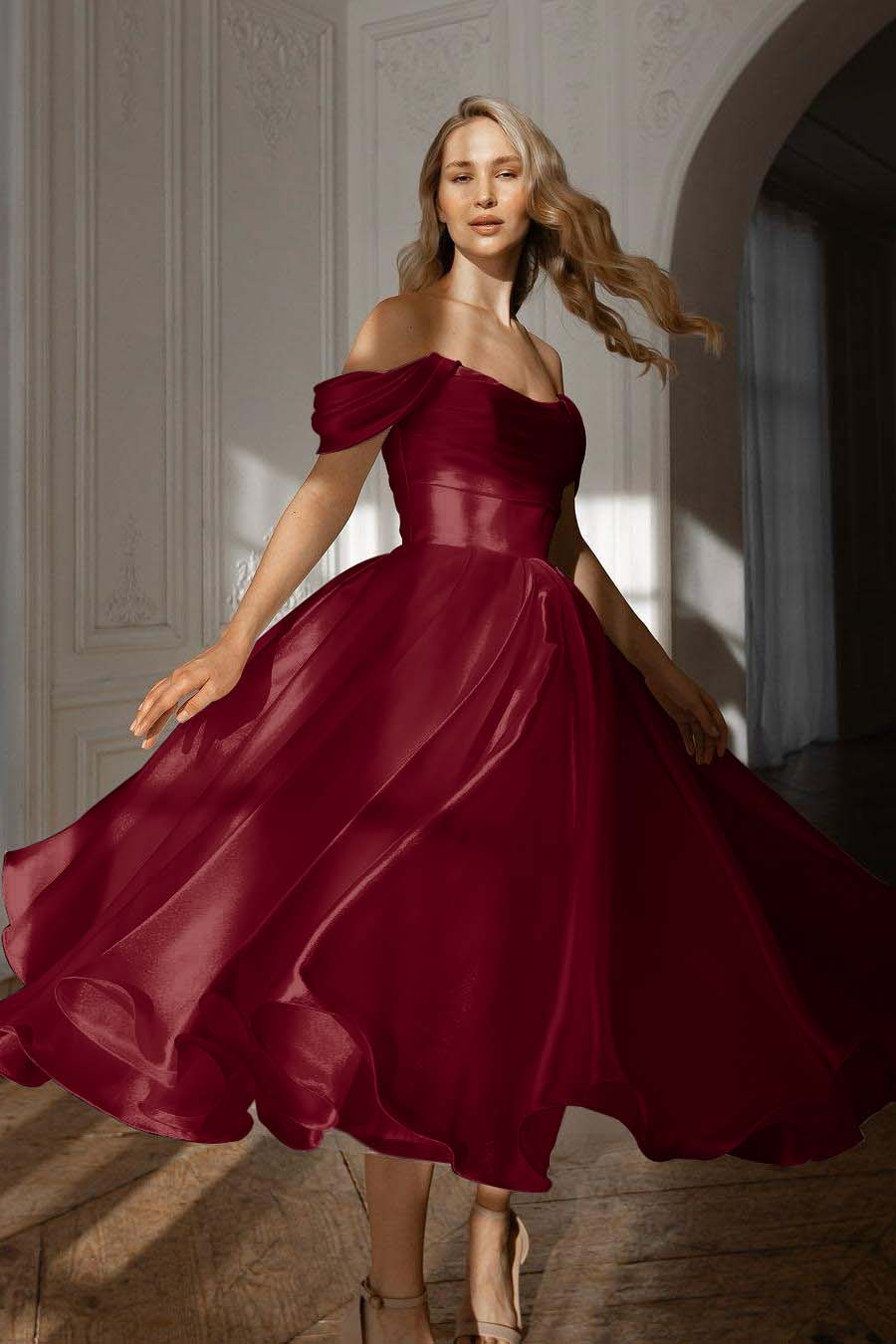 White Prom Dress Off the Shoulder Sleeveless Long Evening Formal Dress With Pleated