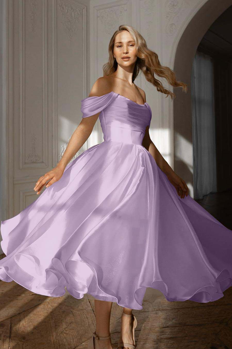 White Prom Dress Off the Shoulder Sleeveless Long Evening Formal Dress With Pleated