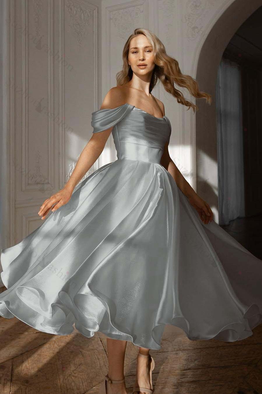 White Prom Dress Off the Shoulder Sleeveless Long Evening Formal Dress With Pleated