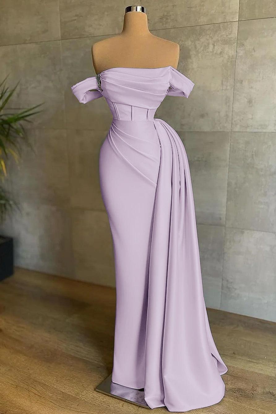 White Prom Dress Mermaid Strapless Off The Shoulder Satin Panel Train Formal Dress