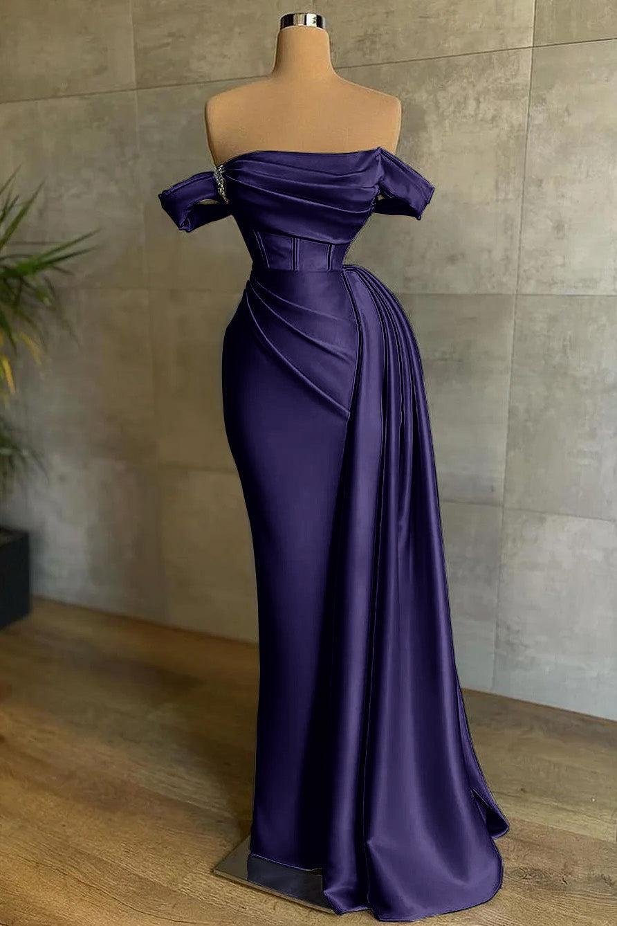 White Prom Dress Mermaid Strapless Off The Shoulder Satin Panel Train Formal Dress