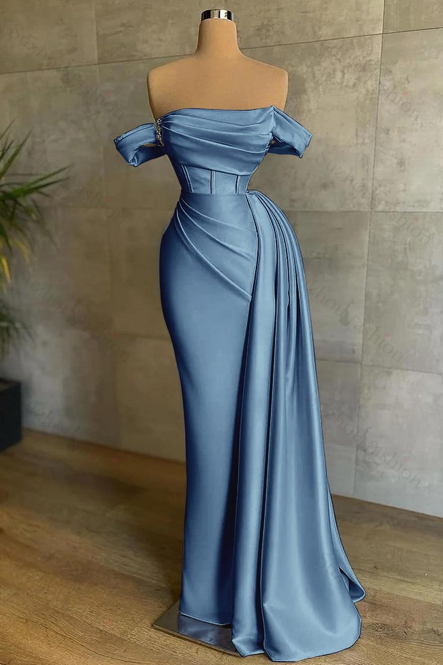 White Prom Dress Mermaid Strapless Off The Shoulder Satin Panel Train Formal Dress