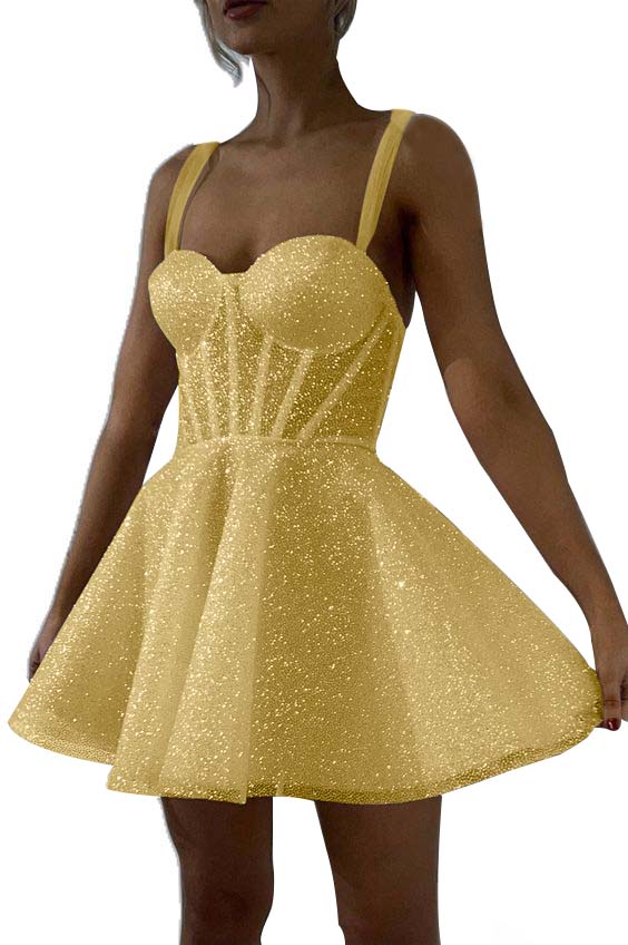 White Sequins Spaghetti Strap Sleeveless A Line Short Homecoming Dress