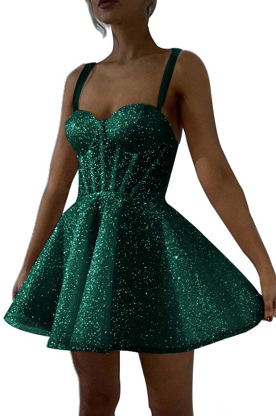 White Sequins Spaghetti Strap Sleeveless A Line Short Homecoming Dress